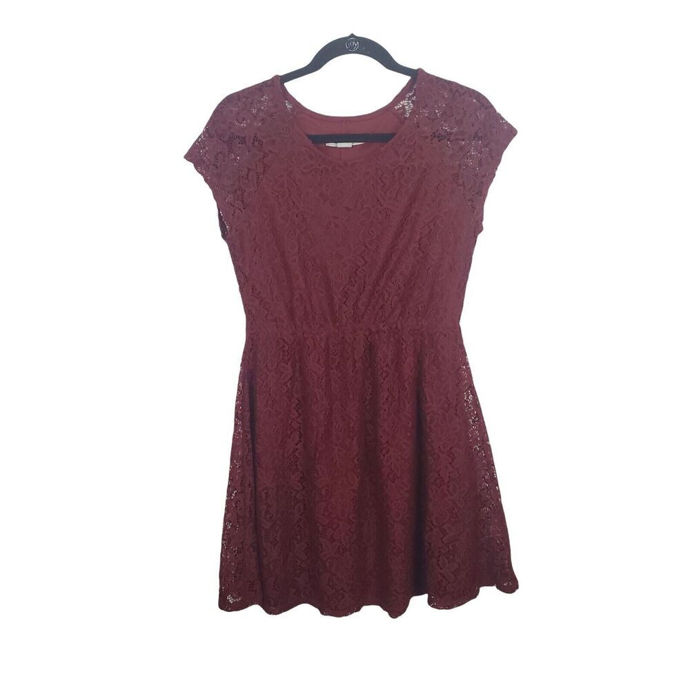 Adam Levine Dress Large Womens Cap Sleeve Mini Burgundy Lace Pullover Casual